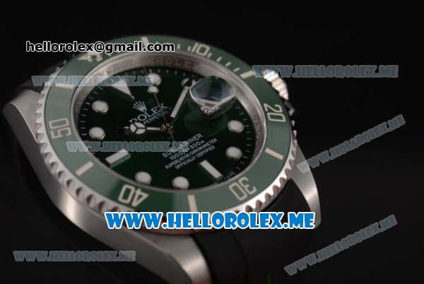 Rolex Submariner Swiss ETA 2836 Automatic Steel Case with Green Rubber Strap and Green Dial Dot Markers - Click Image to Close